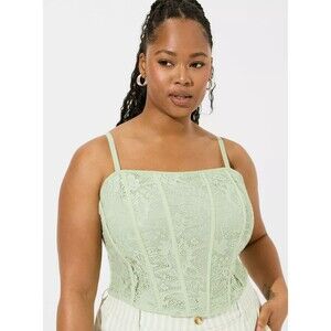 Torrid Lace Corset Crop Top Green 2x 2 Plus size NWT boning Boho Fairy BJ